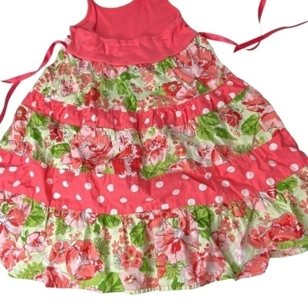 Pinky Girls Halter Dress Size 5 Lace Waist Detail Floral and Polka Dot Print
